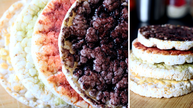 4 bolacha de arroz doce colorida superalimentos